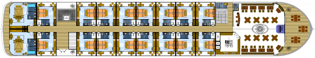 Floor plan of the Panorama Deck showing the staterooms and aft lounge