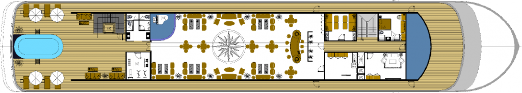Floor plan of the Sun Deck showing the swimming pool, bar and lounge areas
