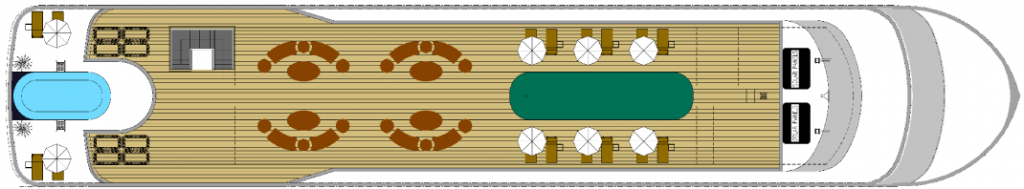 Floor plan of the Sky Deck showing the pool, sun loungers and mini-golf area